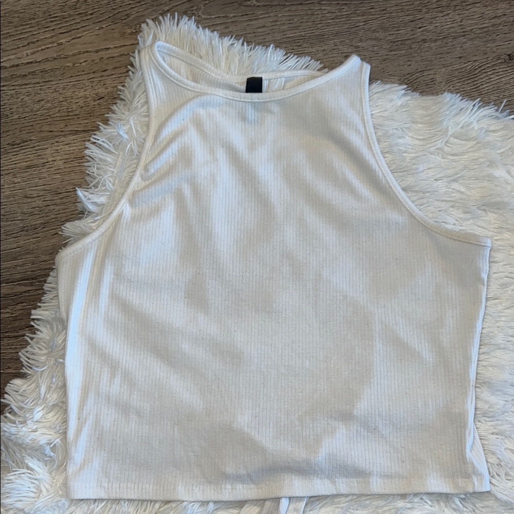ALYA Open Back White Ribbed Tank Top - XL